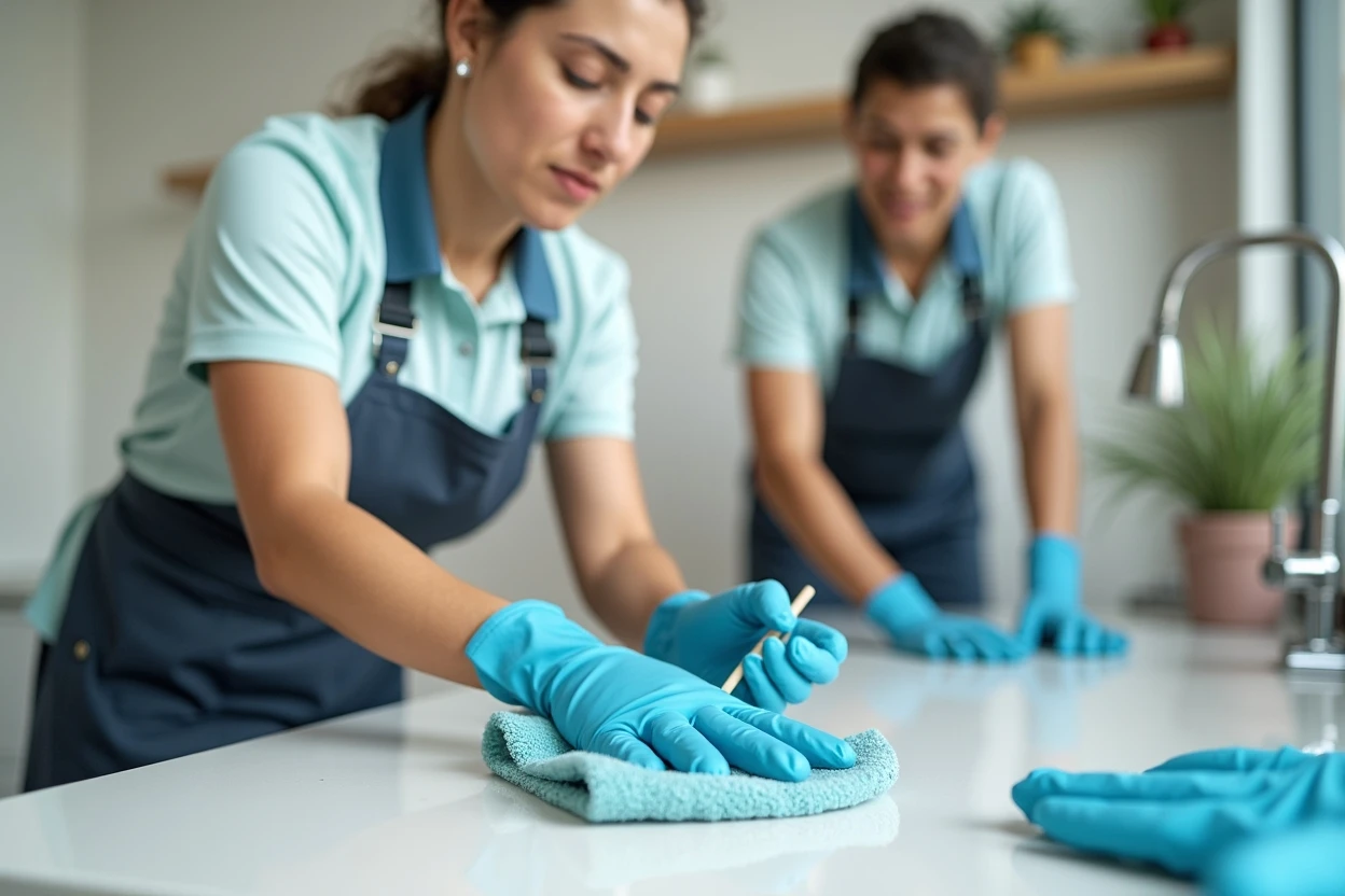 Equipo realizando limpieza de cocina